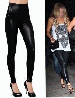 Black Women Leggings Tight Leather Looking Stretch Pants