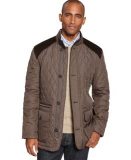 Tasso Elba New Brown Water Repellent Quilted Jacket with Elbow Patches