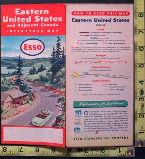 Original 1955 56 Esso Eastern United States Road Map