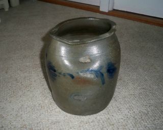 Antique 19th C Stoneware Cobalt Blue Design 1 1 2 Gallon Crock 9 1 2