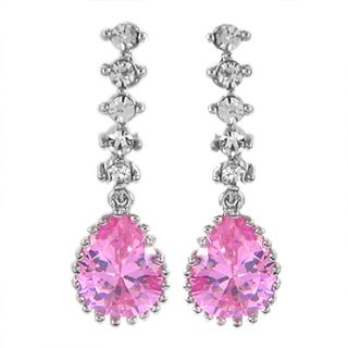  Pear Cut Pink Sapphire 18K White Gold Plated Stud Drop Earrings