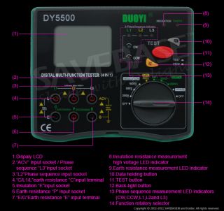 DY5500 DC1000V Digital LCD Multi Earth Ground Resistance Tester Meter