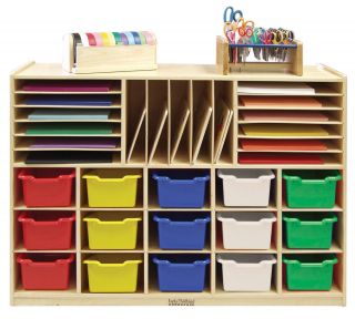 Ecr4kids Multi Section KidsStorage Cabinet with 15 Assorted Bins