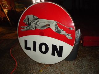 Lion Gas Sign 60 Porcelain Sign with Ring RARE L K