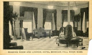 RARE 1914 28 FALL RIVER, MASS MA MOHICAN HOTEL INTERIOR   READING ROOM