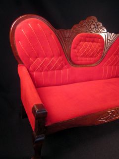Fab Vintage 1930s Red Velvet Doll Couch Victorian Style