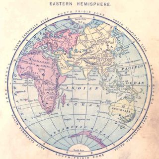 World Eastern Hemisphere Original Antique Map IES 1889
