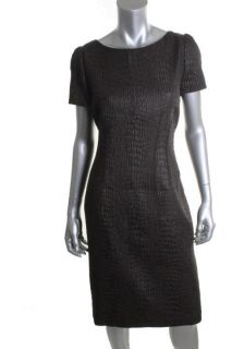 Elie Tahari New Lolly Brown Textured Lined Short Sleeve A Line Casual