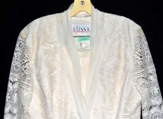 Elissa Ivory White 2 PC Womans Lace Jacket Long Chiffon Skirt Suit Sz
