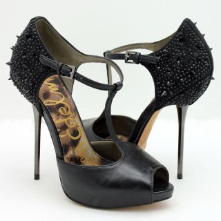 FDW Womens $200 New Sam Edelman Scarlett Black Spike Heels Shoes Pumps