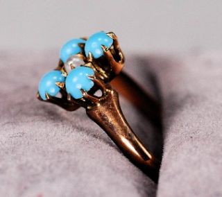 Antique Victorian 14k Yellow Gold Turquoise and Pearl Ladies Ring Size