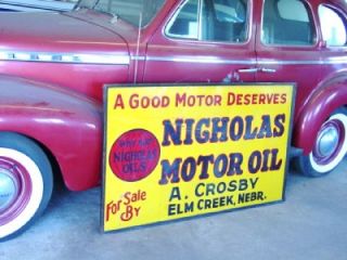  Nicholas Motor Oil Metal Sign Wood Framed Elm Creek Nebraska A Crosby