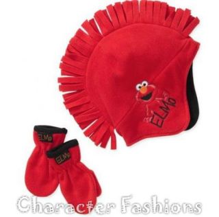 Sesame Street Elmo Fleece Winter Hat Cap Mitten Set Toddler Size 2T 3T