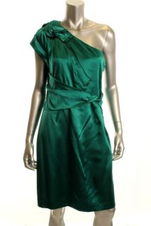 Elie Tahari New Keaton Green Silk Ruched One Shoulder Cocktail Dress