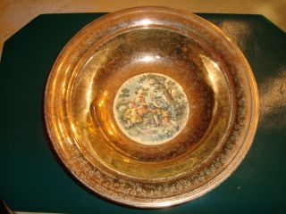 Edwin M Knowles 22 KT Royal China Gold Picture Bowl Nice