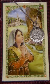 Pewter Metal Female Saint Medal 18 Chain Laminated Prayer Card Many