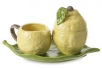  Sonoma Lemon Shaped Sugar Bowl Creamer Set w Tray Barbara Eigen