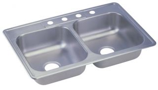Elkay Kingsford Series Double Equal Bowl Top Mount 4 Hole Kitchen Sink