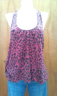 Ella Moss Pink Leopard Print Ruffle T Strap Back top shirt Sz XS