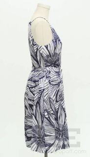 Ellen Tracy Navy & White Print Tie Belt Sleeveless Dress Size 6