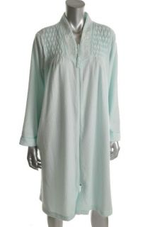 Miss Elaine New Green Terry Cloth Front Zip Long Sleeve Short Robe M