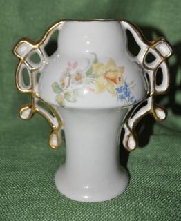 Belmonte China East Liverpool OH Vase Cream w Floral Gold Filigree 5 1