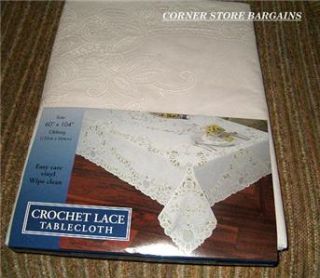 Crochet Vinyl Tablecloth 60x104 Oblong White New