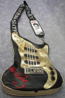 Guitar Shape Elvis Presley Purse Shoulder Bag Gold Fabric