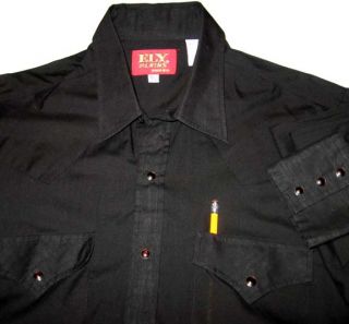 ELY PLAINS Western Cowboy Black Pearl Snap Shirt M) w/2 Front Pockets