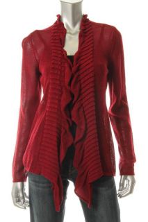 Eileen Fisher New Red Pleated Open Flutter Front Cardigan Sweater