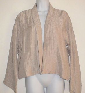 Eileen Fisher Open Front Jacket Sz PL Petites Beige Crinkle Silk Linen