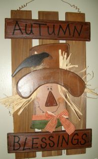 Primitive Country Fall Autumn Blessing Scarecrow Wood Fence Shutter