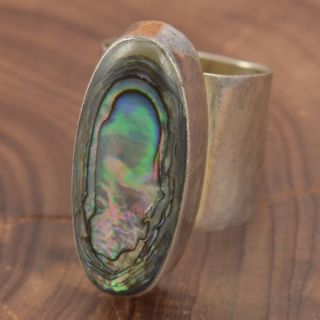 Vintage Sterling Silver   Elongated Abalone 11g   Ring (7) ZO263