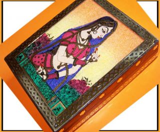 Gemstone Painting Designer Wood Brass Jewelry Box India