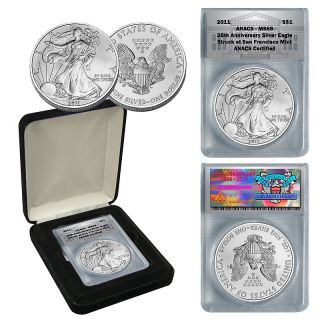 2011 ANACS MS69 Silver Eagle 25th Anniversary Coin Struck at the San