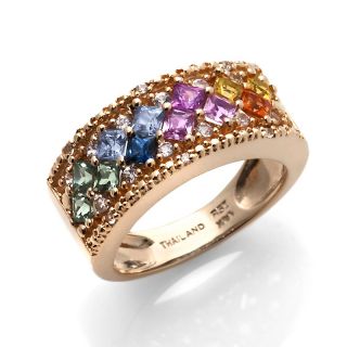 Jewelry Rings Band Wide 14K Colors of Sapphire and White Zircon