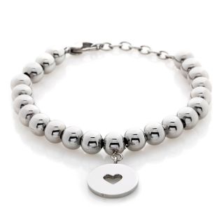 Stately Steel Beaded 7 1/2 Bracelet with Heart Charm at