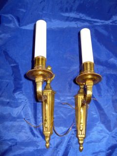 PAIR OF CAST BRASS CANDLE STYLE ELECTRIC WALL SCONCES OLD WALL LIGHTS
