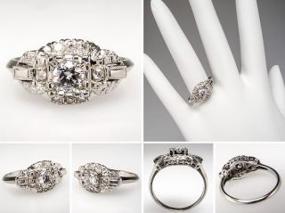 Vintage Engagement Ring w Round Brilliant Diamond Solid 14k 18K White