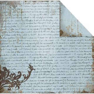 Fabscraps Heritage 12 x 12 Double Sided Paper   Script/Blue