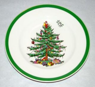 Vintage Spode England Green Trim Christmas Tree + Santa 6 1/2 Bread