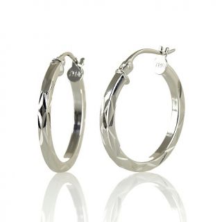 Sterling Silver Diamond Cut Hoop Earrings   13/16