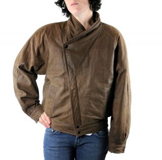 Elkins Medium Brown Lined Thick Leather Bomber Jacket Coat Size s