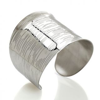 stately steel high polish textured 7 14 cuff bracelet d