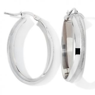 Jewelry Earrings Hoop 14K White Gold Textured Swirl Oval Hoop