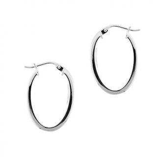  Silver Square Oval Hoop Earrings   7/8 x 1/16