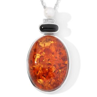  of Amber Oval Amber Sterling Silver Pendant with 18 Chain