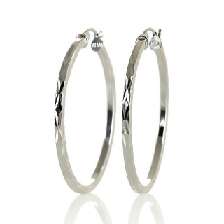  Silver Diamond Cut Hoop Earrings   1 7/16