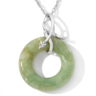  Pendants Gemstone Green Jade and Diamond Circle Pendant with 18 Chain