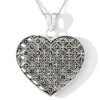  Pendants Heart Sterling Silver Marcasite Heart Pendant with 18 Chain